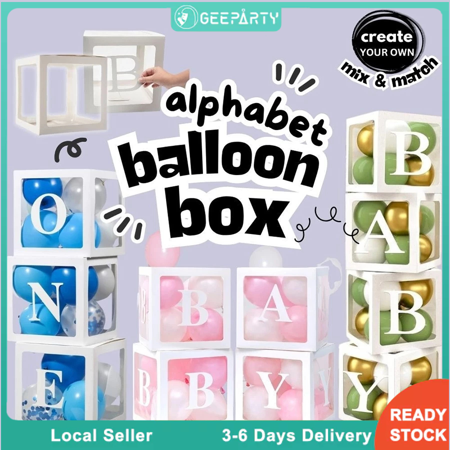 GeeParty กล่องลูกโป่งตัวอักษร A-Z สีขาว 25/30 ซม. ชุด DIY ลูกโป่ง กล่องบอลลูน Baby Shower วันเกิด งานแต่ง งานปาร์ตี้ ของ