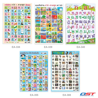 แผ่นความรู้พลาสติก ขนาด A4 (แบบหัดอ่าน ก ไก่-ฮ นกฮูก , แบบหัดอ่านสระ-วรรณยุกต์ไทย) หนา 0.3 มม.