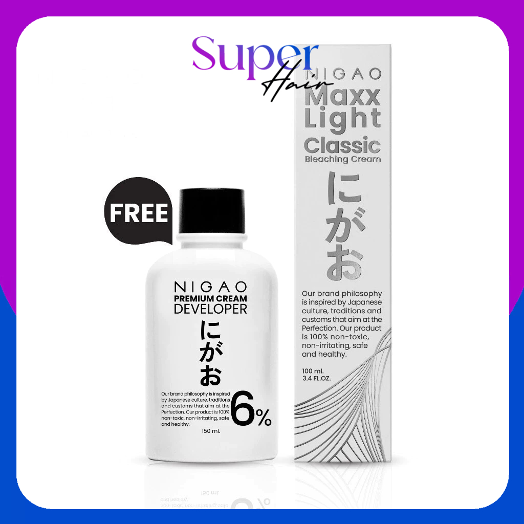 NIGAO Maxx Light Super White 6% ครีมฟอกสีผม นิกาโอะ พร้อมไฮโดรเจน เพิ่มความสว่างได้ สูงสุดถึง8ระดับ กัดสี ฟอก