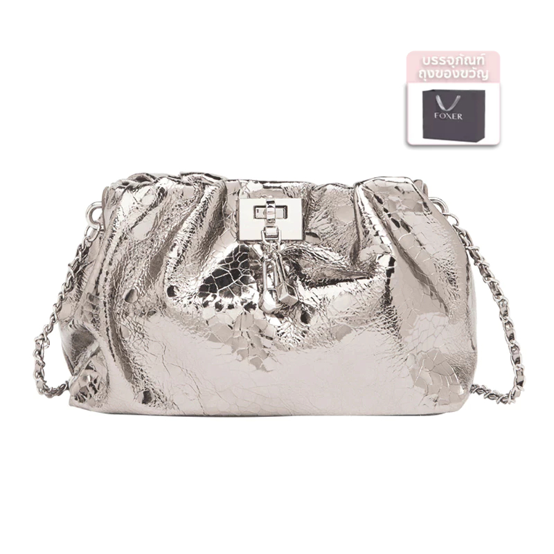 FOXER กระเป๋าสะพายข้างหนังแท้ กระเป๋าโซ่เรียบๆ กระเป๋าปาร์ตี้