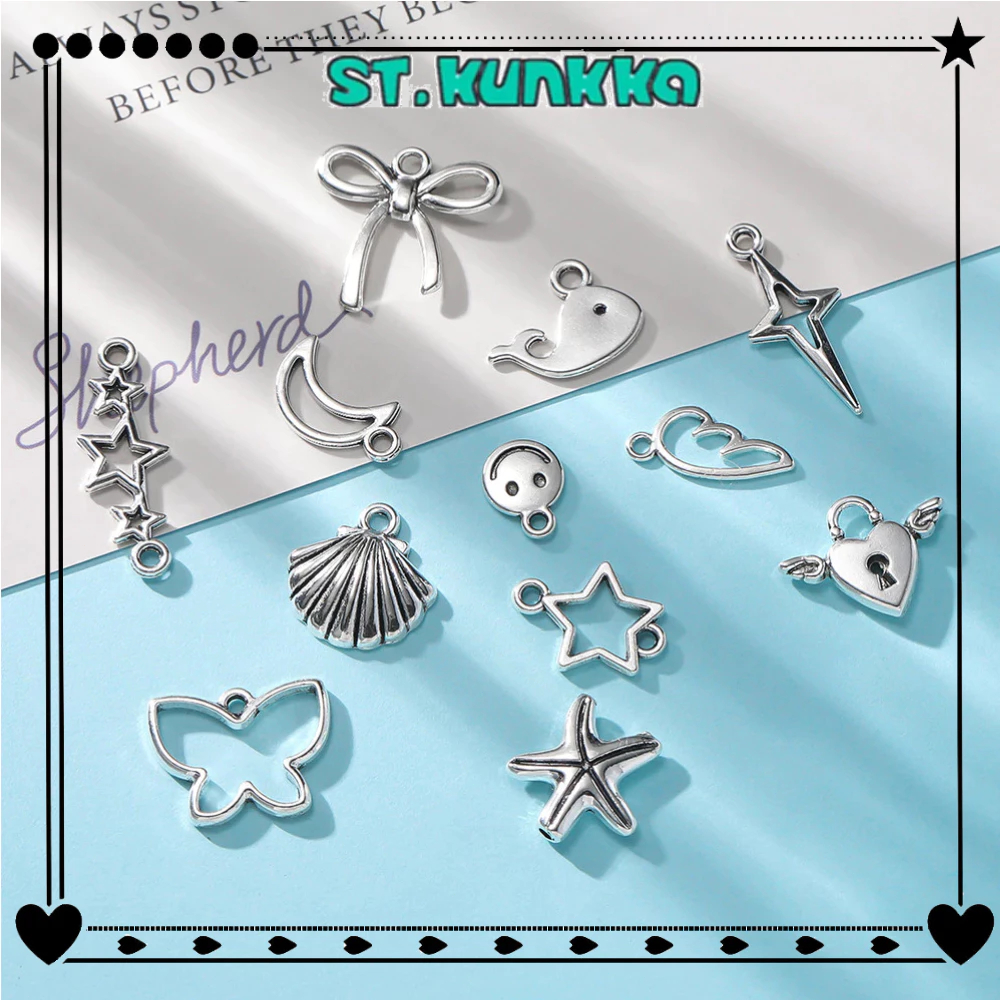 ST.KUNKKA โลหะผสมสังกะสีจี้Y2Kสไตล์เกาหลีสีเงินรูปดาวโบว์ หัวใจปีกนกน่ารักๆจี้ห้อยพวงกุญแจอะไหล่เครื่องประดับ DIY