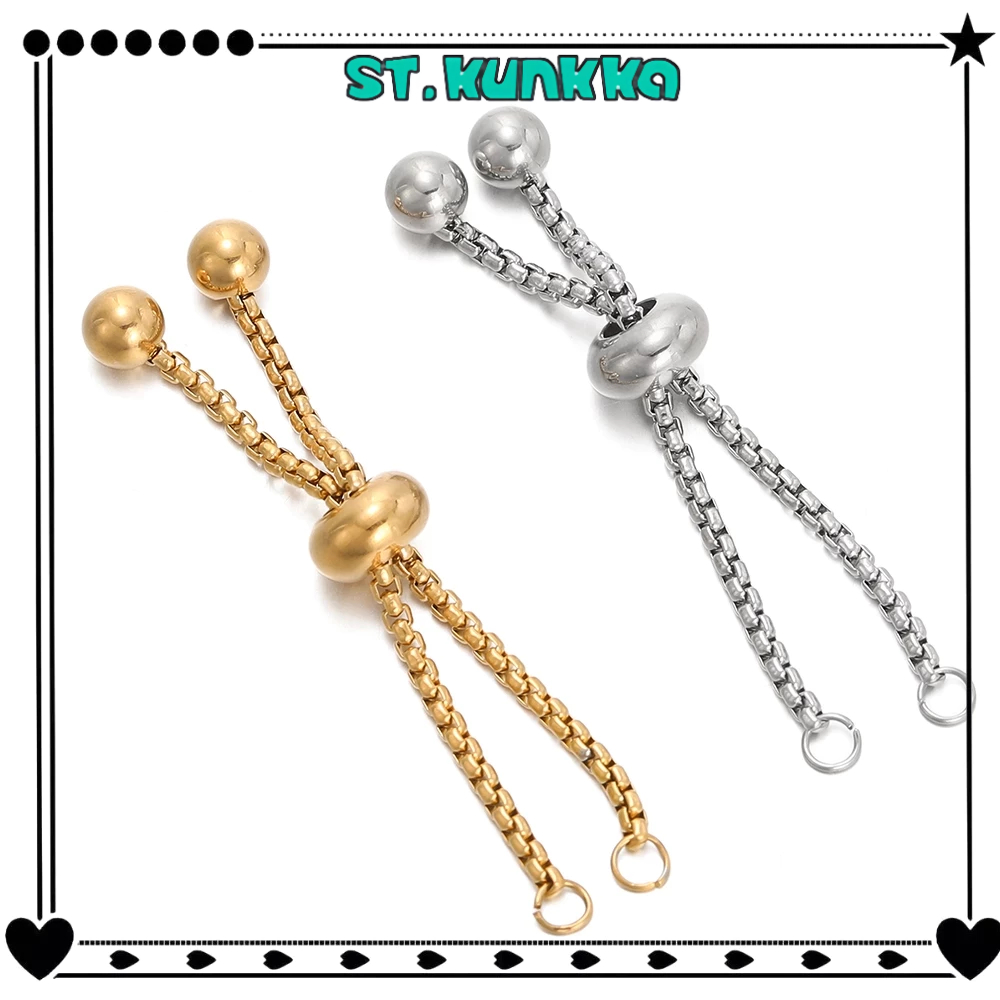 3 ชิ้น สร้อยข้อมือสแตนเลส โซ่ยาวโซ่ขยายเหล็กสีทองปรับได้เหมาะสำหรับสร้อยข้อมือ DIY