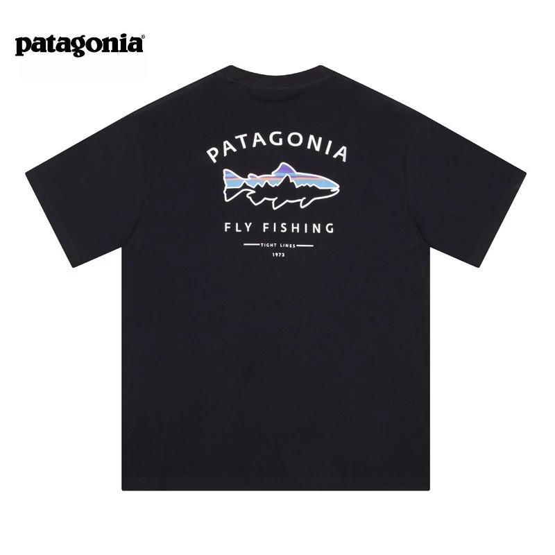『patagonia』 เสื้อแขนสั้น ตัวอักษร Flyfish พิมพ์รอบคอแขนเสื้อแขนสั้นสำหรับผู้ชาย