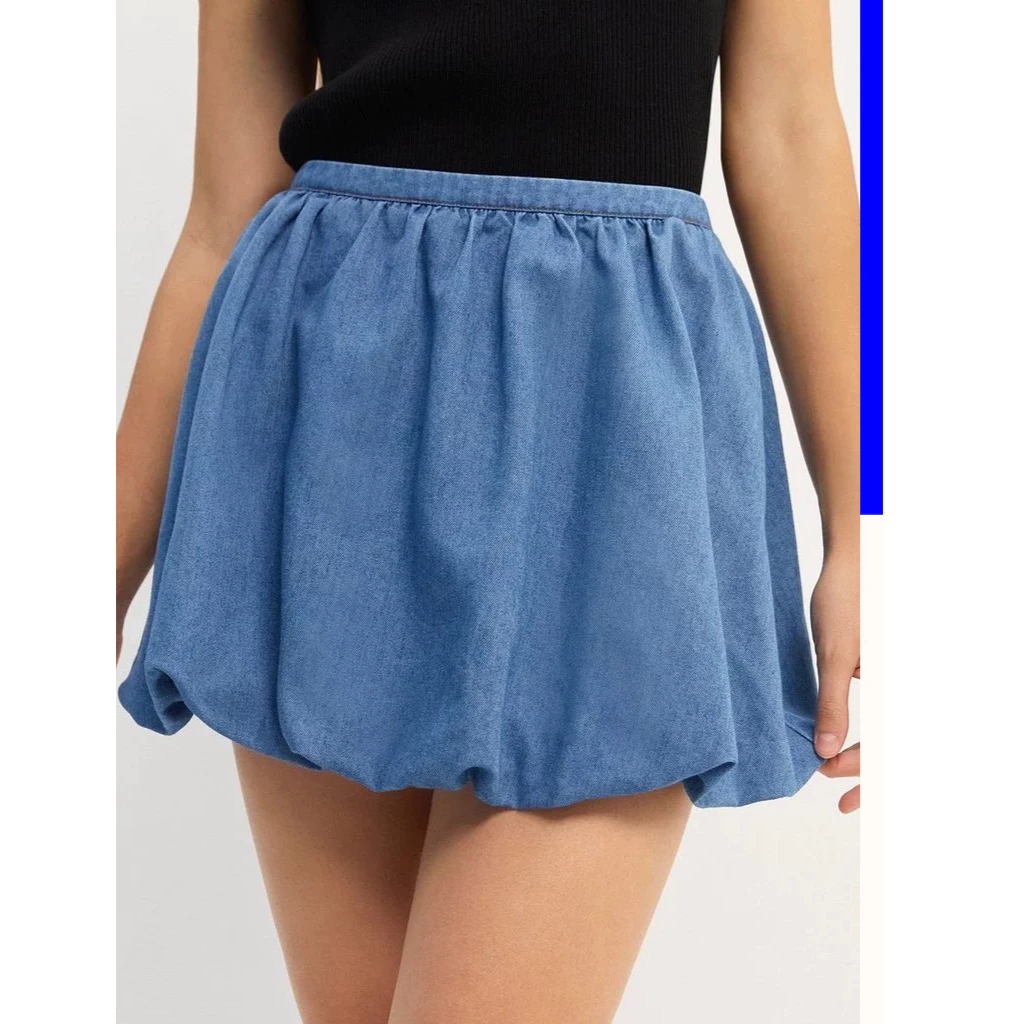 [Pomelo] กางเกงกระโปรงยีนส์ทรงบอลลูน / Denim Bubble Skort