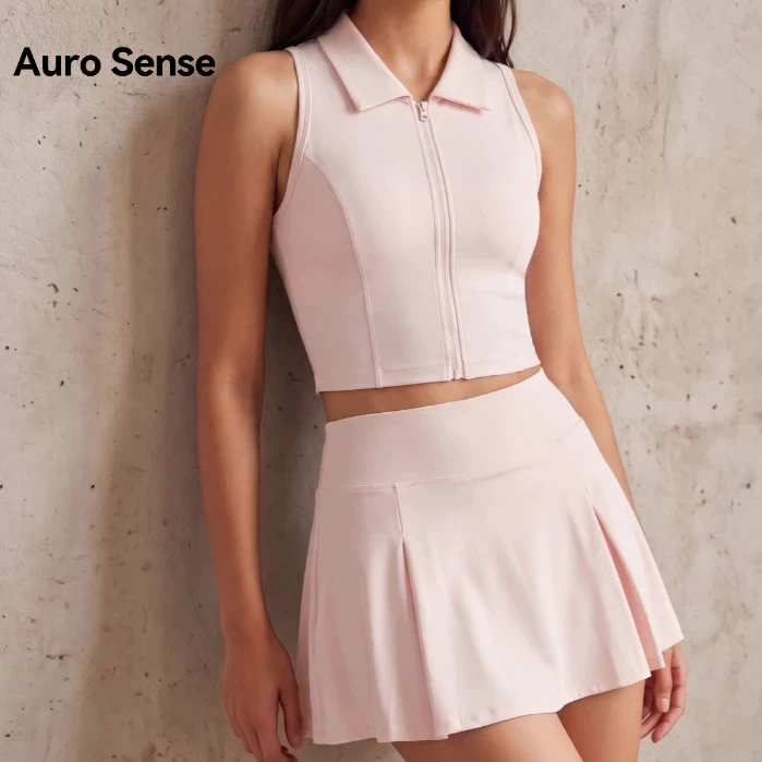 Auro Sense ชุดเซ็ตเทนนิสผู้หญิง คอปกโปโล A-Line เอวสูง ผ้ายืดหยุ่น ระบายอากาศ ใส่เล่นเทนนิส แบดมินตัน