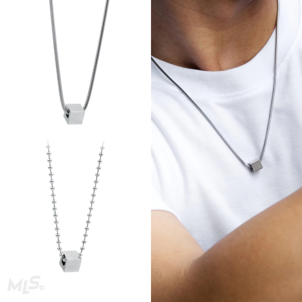 MLS | So cube สร้อยคอสแตนเลส จี้เหลี่ยม (เลือกสร้อยได้2ลาย)