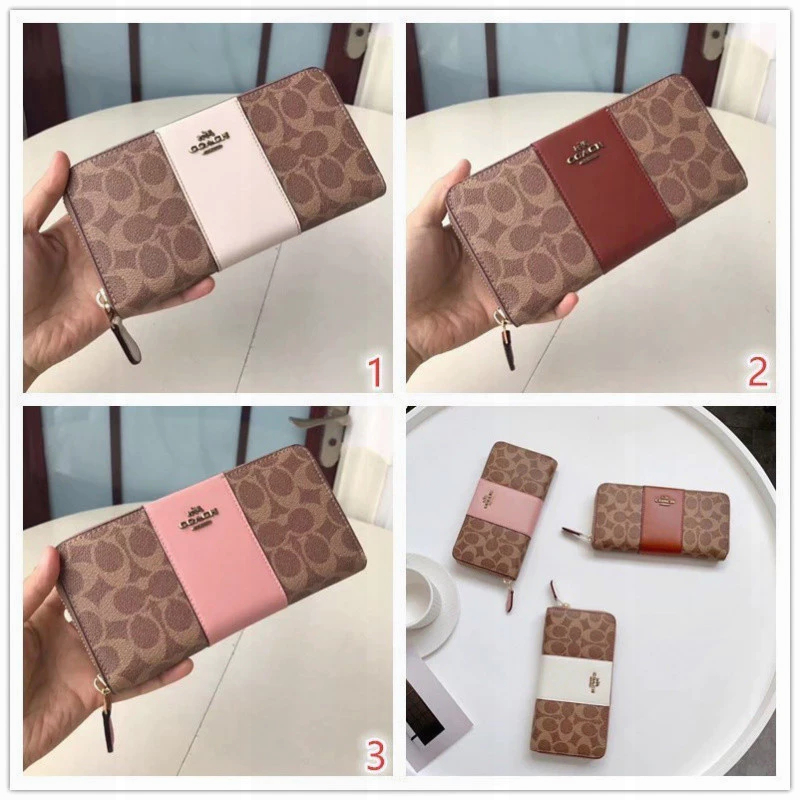 Zip Wallet 31546 (7.8นิ้ว) กระเป๋าสตางค์ซิปยาวผู้หญิง พิมพ์บล็อกสีวินเทจ V7W99UI53