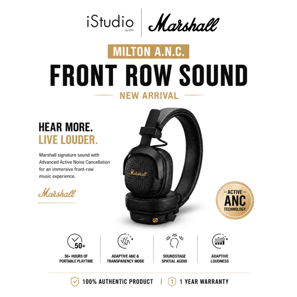 [NEW ARRIVAL] MARSHALL Milton A.N.C. หูฟังบลูทูธ หูฟังครอบหู หูฟังไร้สาย - Black