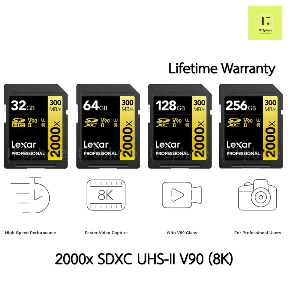 lexar Professional 2000x SDHC SDXC UHS-II Card GOLD Series การ์ดหน่วยความจำ