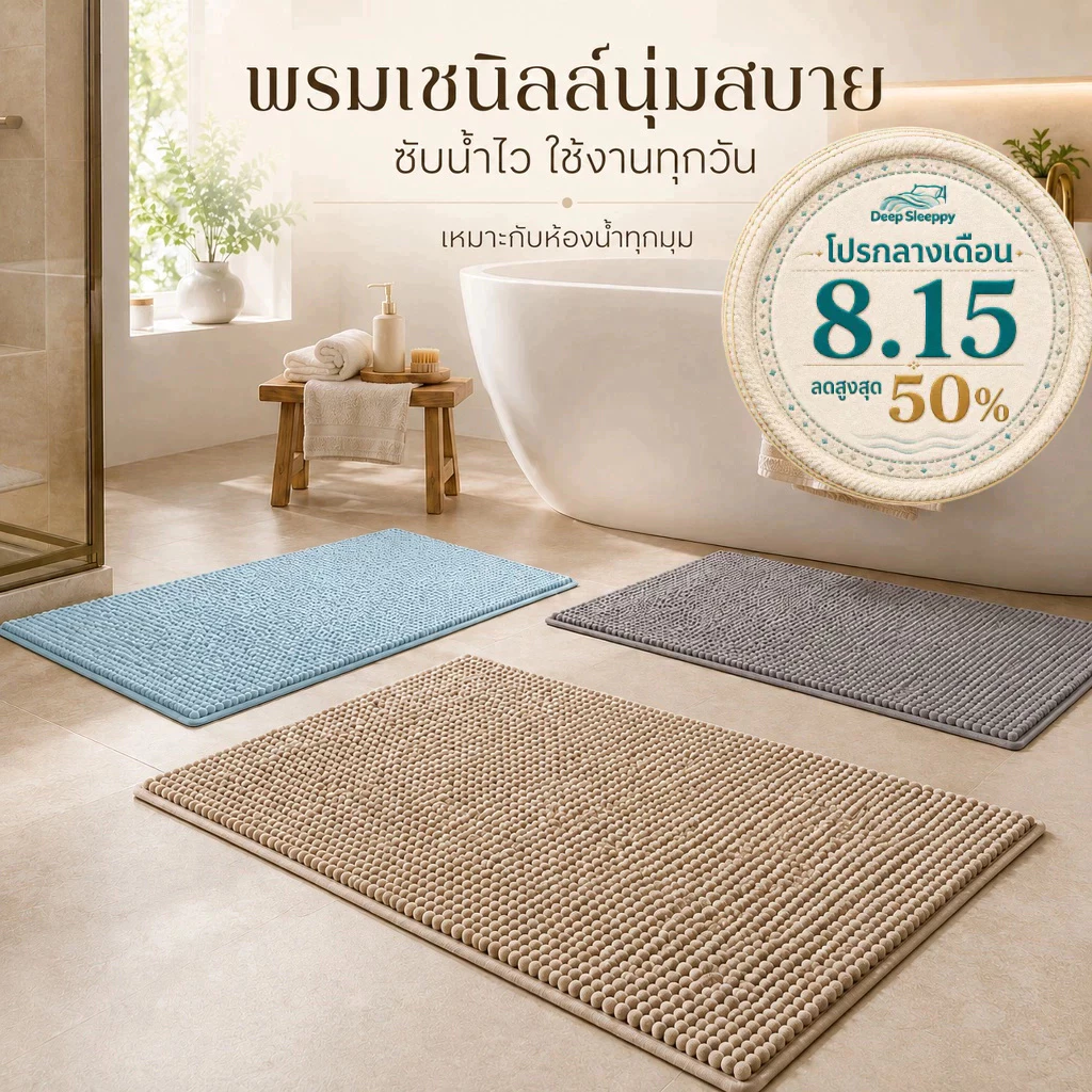 DS พรม พรมเช็ดเท้าหนอนสั้นเนื้อเต็ม ขนาด40*60cm เนื้อนิ่ม นุ่น รุ่นนี้ซับน้ำดีมาก หลากสีสัน