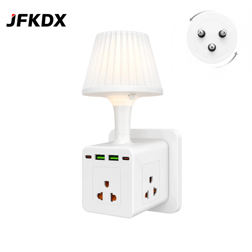 JFKDX ปลั๊กไฟ ปลั๊กติดผนังพร้อมไฟกลางคืน 7 ซ็อกเก็ตปลั๊กหมุนได้ 2300W 2USB 2 Type-C