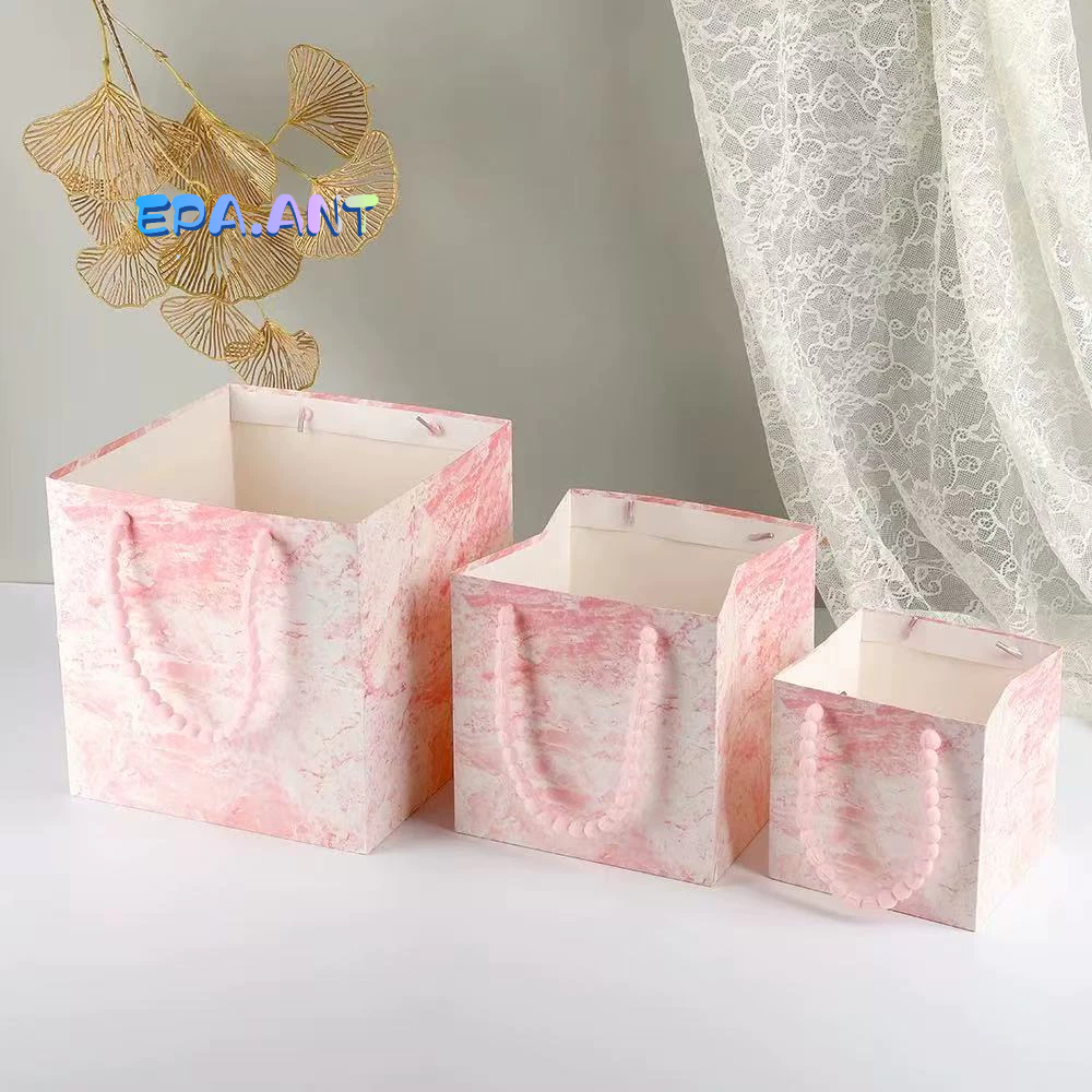 ถุงลายหินอ่อนสีชมพู ก้นกว้าง ด้านเท่า จุของได้มาก หูหิ้วผ้านุ่ม - รูปที่ 2