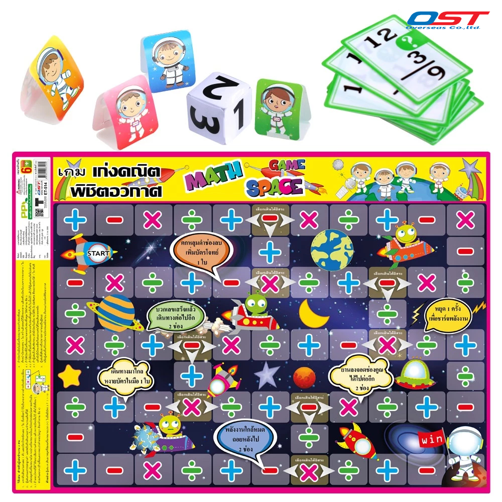เกมกระดาน ชุด เก่งคณิตพิชิตอวกาศ (Math Space Game) กระดานพลาสติก ขนาดเมื่อกาง 50x70 ซม./ ET-514