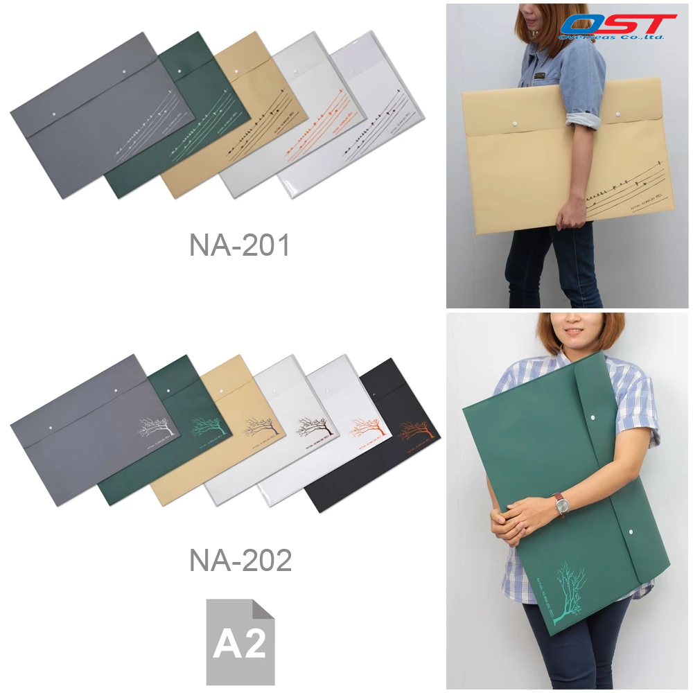 ซองกระดุม ขนาดใหญ่แนวนอน ขนาด A2 (Art Folio) ลายต้นไม้ และลายนก แฟ้มกระดุมใส่เอกสาร