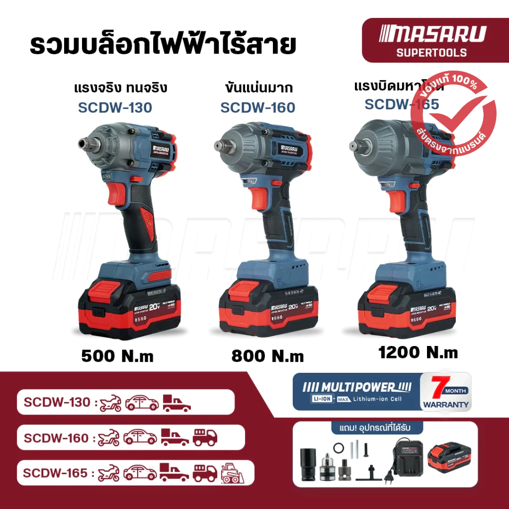 บล็อกไฟฟ้าไร้สาย MASARU SCDW-130/160/165/235 แรงบิด 500-1200Nm 20V บล็อกไฟฟ้า บล็อกไร้สาย thumbnail 4