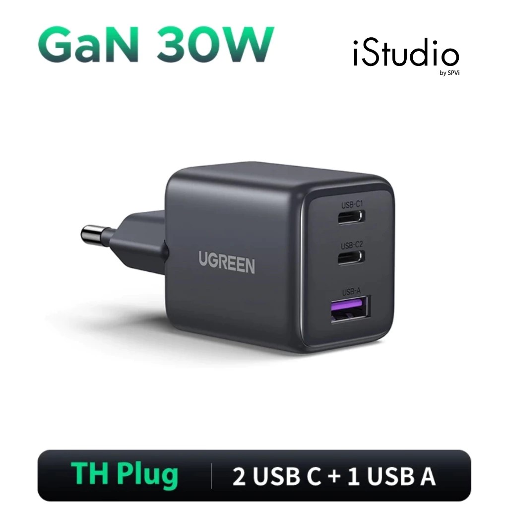 UGREEN อะแดปเตอร์ WALL CHARER 30W USB PORTX1 + PDX2 FAST CHARGER - ขากลม