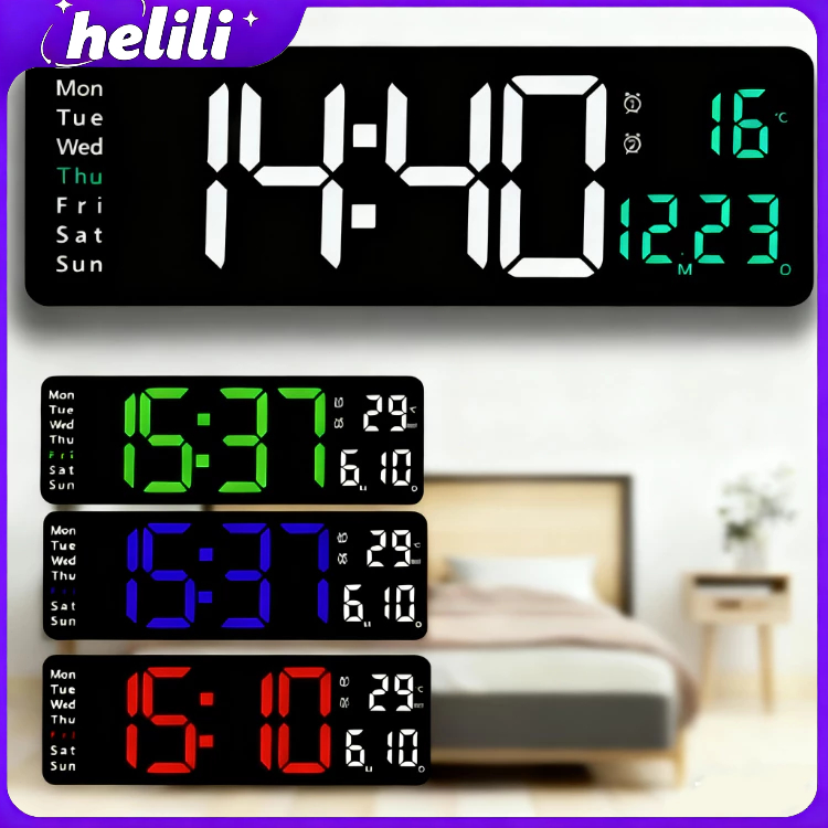 นาฬิกาแขวน LED หน้าจอใหญ่ ✨ รีโมทคอนโทรล+จับเวลา+วัดอุณหภูมิ ⏰ ปลุกคู่เสียงดัง ชัดเจน Wall Clock