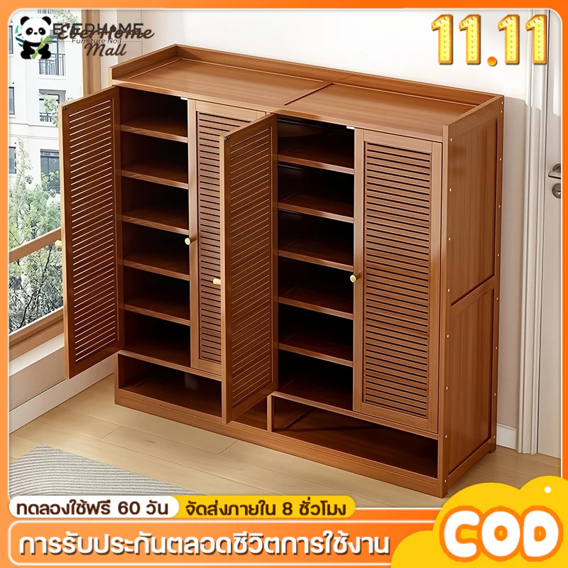 【ลดราคา】ชั้นวางรองเท้า ตู้ชั้นเก็บรองเท้า ระบายอากาศได้ ตู้รองเท้าไม้ ทนทาน ทำโดยไม้ไผ่ธรรมชาติ ประหยัดพื้นที่ 4/3/2ประต