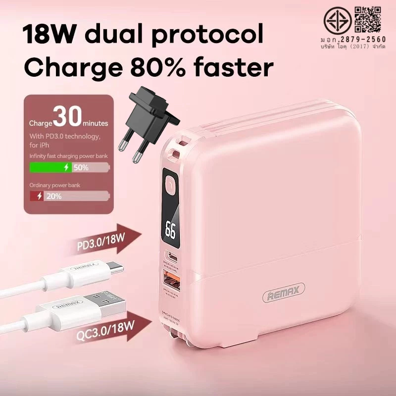 มีมอก.Remax พาวเวอร์แบงค์ แบตเตอรี่สำรอง 15000mAh รุ่น Infinity W1501 RPP-20 All in one QC 18W thumbnail 6