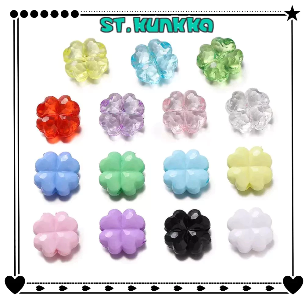ST.KUNKKA ลูกปัดอะคริลิค10-20Pcs ต่อถุงจี้ลูกปัดแก้ว รูปใบโคลเวอร์สี่แฉก
