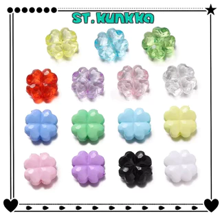 ST.KUNKKA ลูกปัดอะคริลิค10-20Pcs ต่อถุงจี้ลูกปัดแก้ว รูปใบโคลเวอร์สี่แฉก