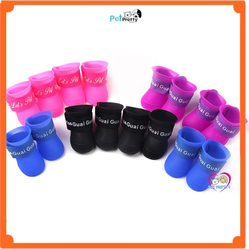 รองเท้าสุนัข วัสดุPU กันน้ำ ไซส์ S M L XLรุ่นรัดข้อแถบตีนตุ๊กแก  มีดอกยางกันลื่นใต้เท้า มี 3 สี