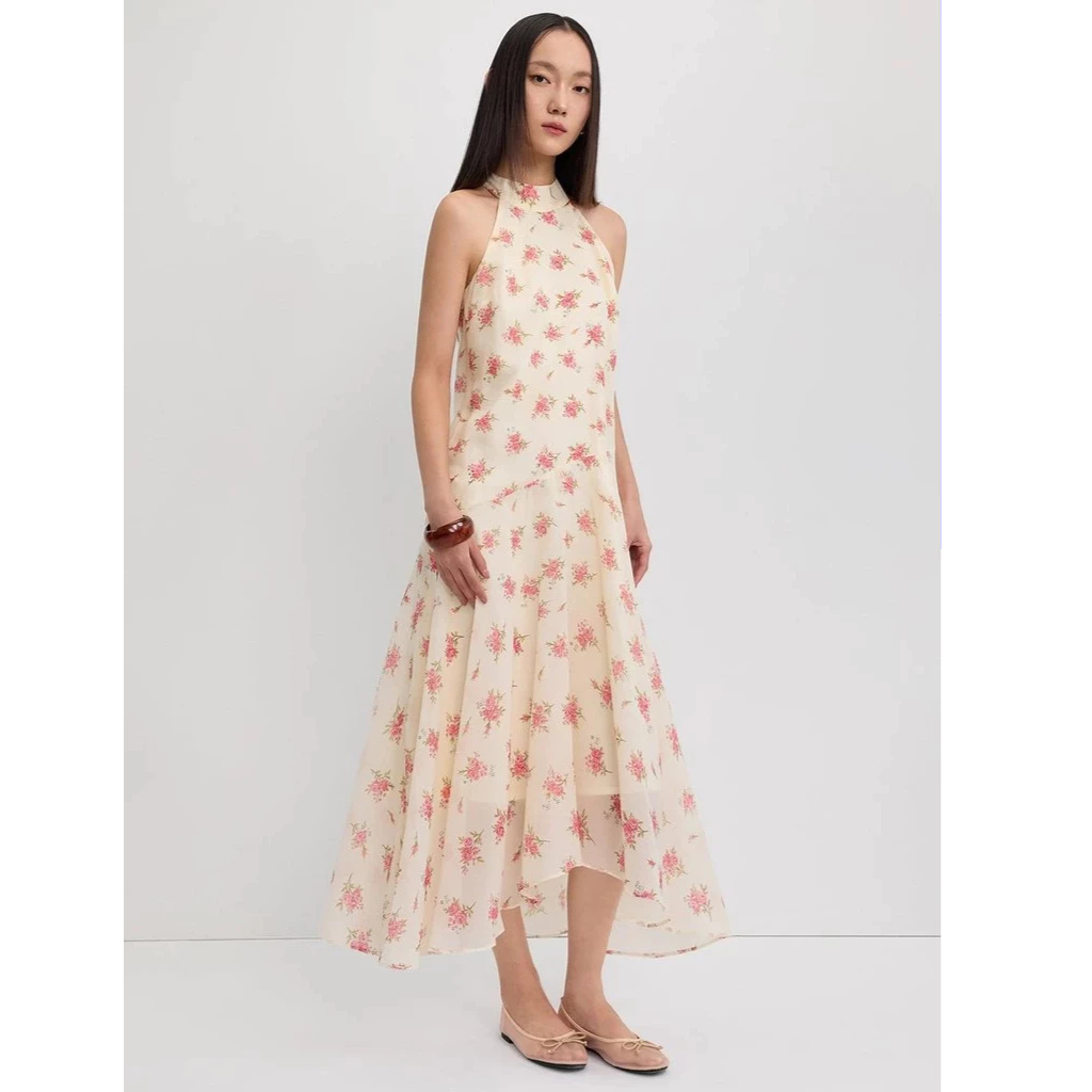 [Pomelo] เดรสยาวคล้องคอลายดอกไม้ / Floral Halter Maxi Dress