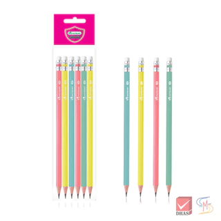 Master Art มาสเตอร์อาร์ต ดินสอ ดินสอดำ HB สีพาสเทล (6 แท่ง/แพ็ค)