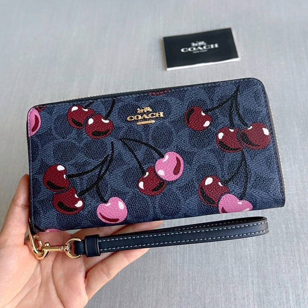 Long Zip Wallet-CZ328 Cherry กระเป๋าสตางค์ กระเป๋าสตางค์ผู้หญิงแบบยาวมีซิป (สายรัดข้อมือสามารถถอดออก