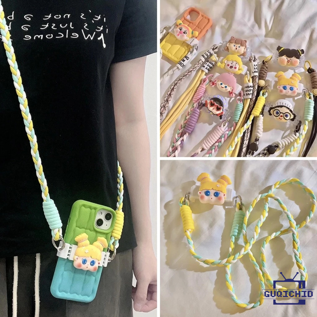 สายห้อยมือถือแบบคลิปการ์ตูน สวยงาม สายห้อยมือถือเกาหลี สายสะพายไหล่ถักสายคล้องโทรศัพท์แบบถักลายการ์ตูนสุดเท่และอินเทรนด์