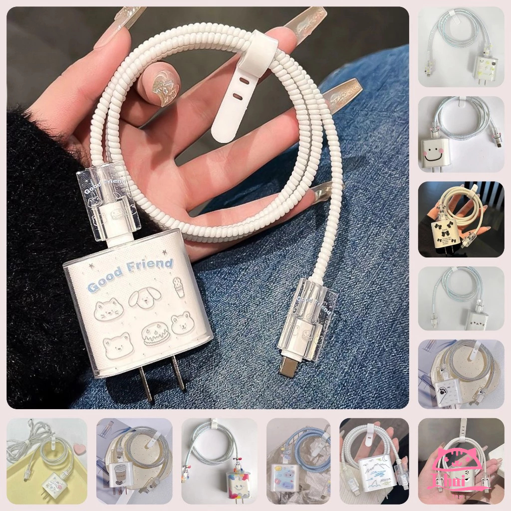 (1ชุด5ชิ้น) เคสถนอมสายชาร์จ  Anti-Break ตัวถนอมสายชาร์จ  ลายการ์ตูนสุนัข แมวน่ารัก สําหรับ IOS 18 20W 🚚Thai🚚