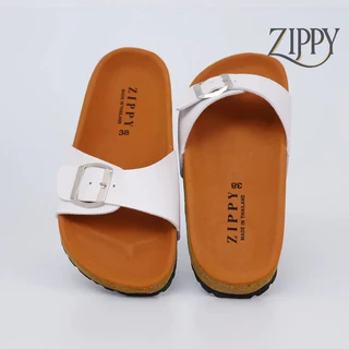 ZIPPY รองเท้าแตะวินเทจ รุ่น Madrid พื้นน้ำตาล สายเข็มขัดสีขาว ปรับสายได้ สไตล์ไบเก้น นุ่มเบาใส่สบาย