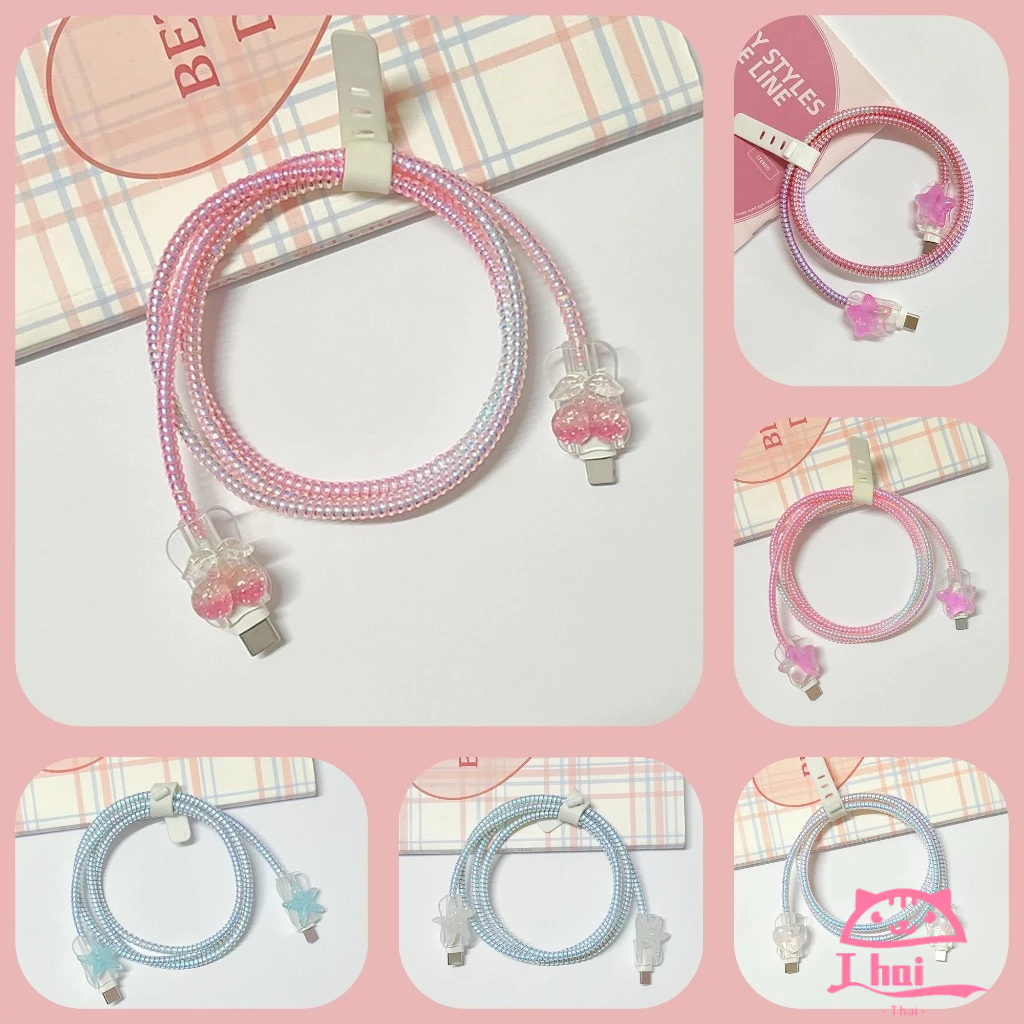 4 ชิ้น ต่อชุด Charger Protector ตัวป้องกันสายเคเบิล ลายการ์ตูน สําหรับสายชาร์จ iP 20W 11Promax 12 13Pro TypeC Anti-Break