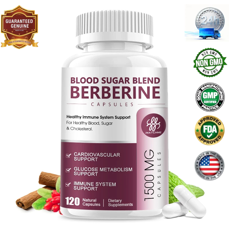 Berberine แคปซูล ควบคุมน้ำตาลและคอเลสเตอรอล ส่งเสริมสุขภาพหัวใจ อาหารเสริม เหมาะสำหรับทั้งชายและหญิง 120 แคปซูล