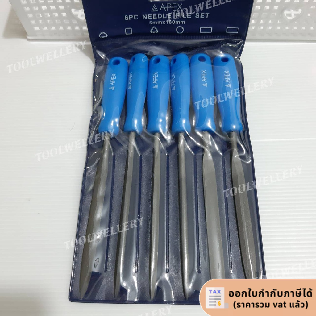 APEX ตะไบพร้อมด้าม สีฟ้า 6ตัวชุด 5x180mm.