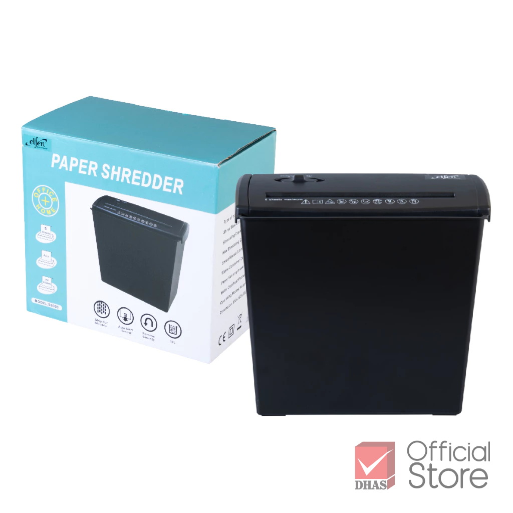 [มีประกันสินค้า] Elfen เครื่องทำลายเอกสาร (Paper Shredder) ST SS01-0510 ระบบ Strip Cut ระดับ P-1 ทำลายกระดาษ บัตรเครดิต