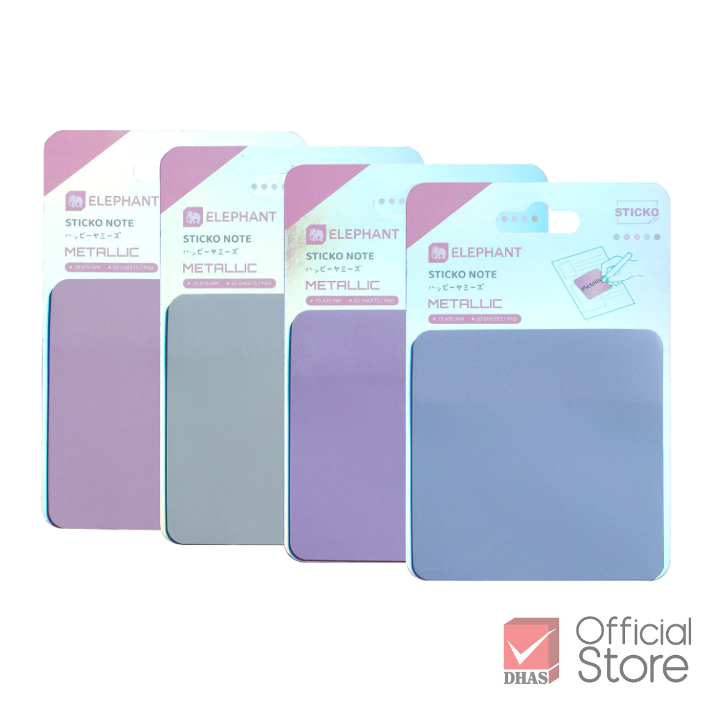 Elephant กระดาษโน๊ต กระดาษโน้ตกาวในตัว สีเมทัลลิก 3x3 นิ้ว คละสี จำนวน 1 ชิ้น