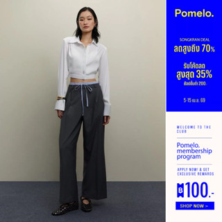 [Pomelo] กางเกงดีไซน์เลเซอร์เอวยางยืด / Layered Elastic Wais…