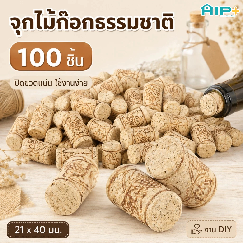 100 ชิ้น จุกไม้ก๊อกธรรมชาติ จุกขวดไวน์ Wine Cork Stopper ยืดหยุ่นดี ปิดแน่น สำหรับขวดแก้ว