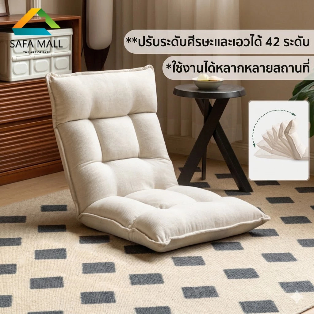 เก้าอี้โซฟาพับได้ ปรับได้ 42 ระดับ หุ้มผ้าแคนวาสพรีเมียม อัดใยเเน่น พับเก็บได้สะดวกสบา