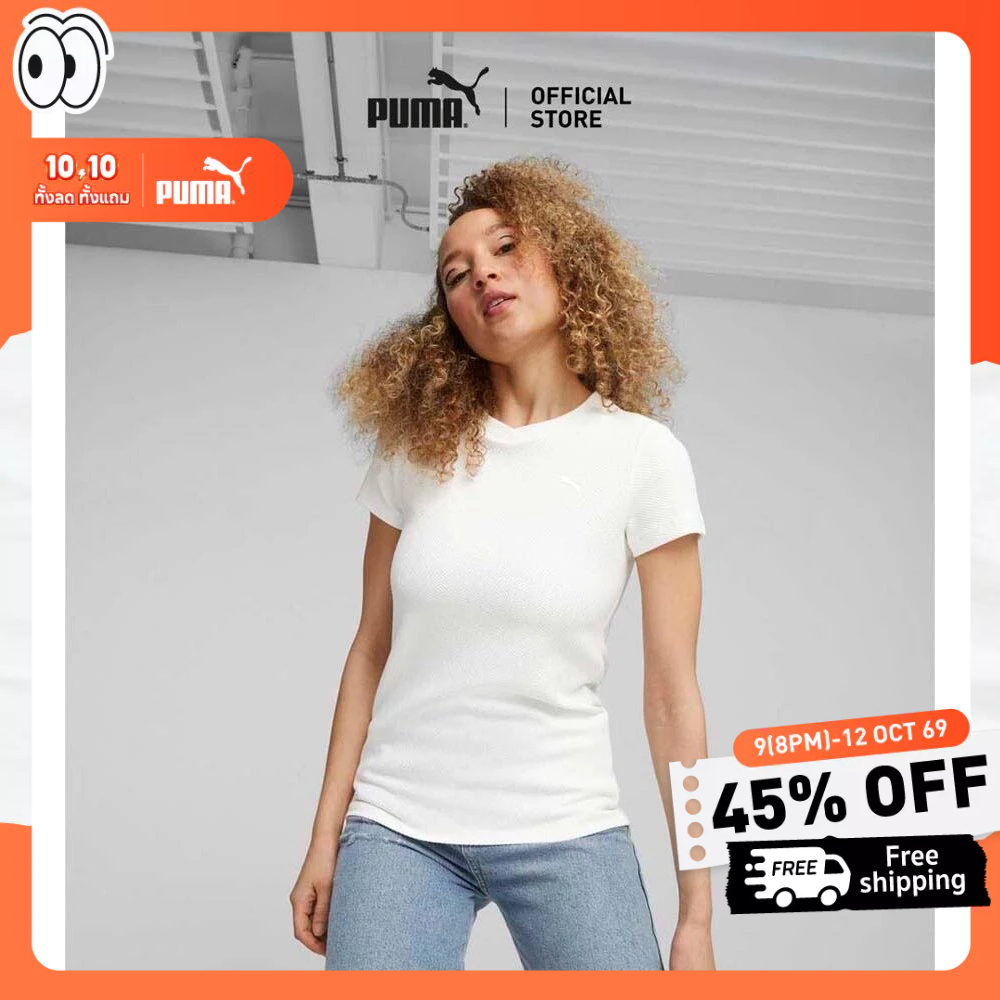PUMA BASICS - เสื้อยืดแบบมีโครงสร้างสำหรับผู้หญิง HER สีขาว - 67600102