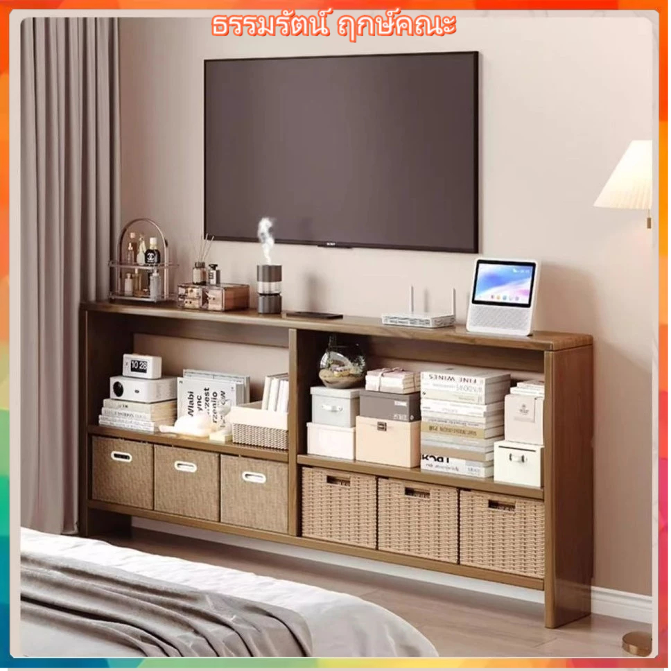ชั้นวางของข้างเตียงไม้เนื้อแข็ง ชั้นวางของข้างเตียงห้องนอน ตู้เก็บของแบบมีช่องว่างยาว ตู้ติดผนัง โต๊ะแคบเล็ก