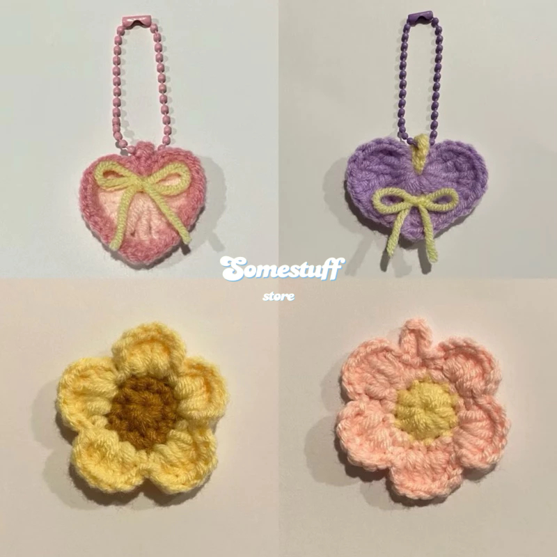 พวงกุญแจไหมพรมโซ่ไข่ปลา หัวใจทูโทน หัวใจ ดอกไม้  ของขวัญปัจฉิม crochet keychain ♡ྀི