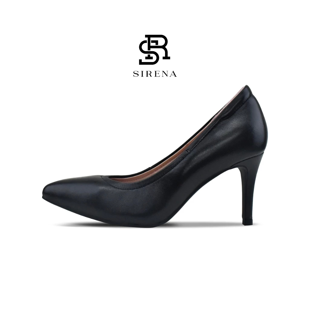 SIRENA รองเท้าหนังแท้ ส้น 3 นิ้ว รุ่น CINDERELLA สีดำ | รองเท้าคัทชูผู้หญิง