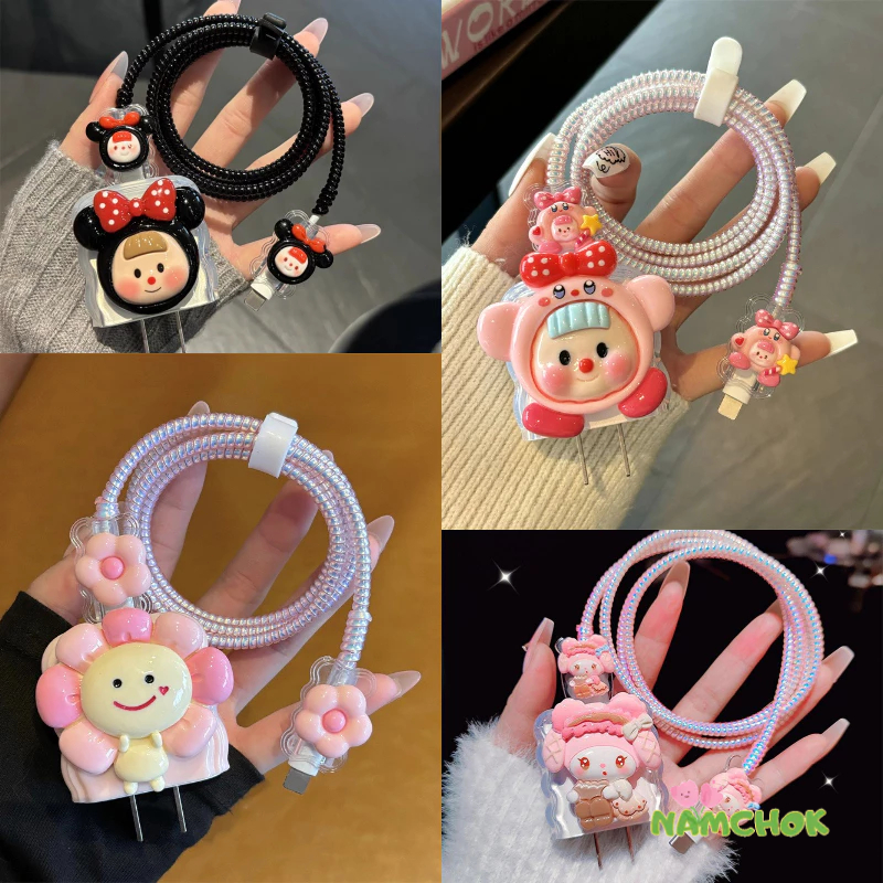 【NK】ตัวป้องกันสายชาร์จชุดเคสป้องกันสายเคเบิลข้อมูลยางนุ่มลายการ์ตูนเหมาะสำหรับเคสป้องกันเครื่องชาร์จIP charger protector