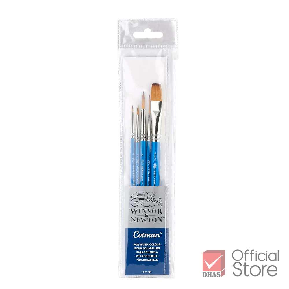 Winsor&Newton พู่กัน ชุดพู่กัน คอทแมน (กลม00/2/4/6/แบน6mm) จำนวน 5 ด้าม