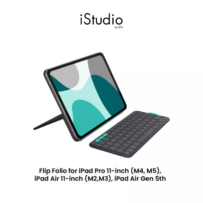 Logitech เคสคีย์บอร์ดบลูทูธ Flip Folio for iPad Pro11-inch (M4, M5) & iPad Air11-inch (M2,M3), iPad 