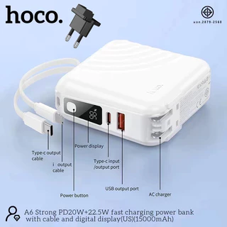 HOCO A6 พาวเวอร์แบงค์ Power Bank 15000mAh PD20W+22.5W ชาร์จเร็ว Fast Charging power bank พร้อมสายชาร์จในตัว