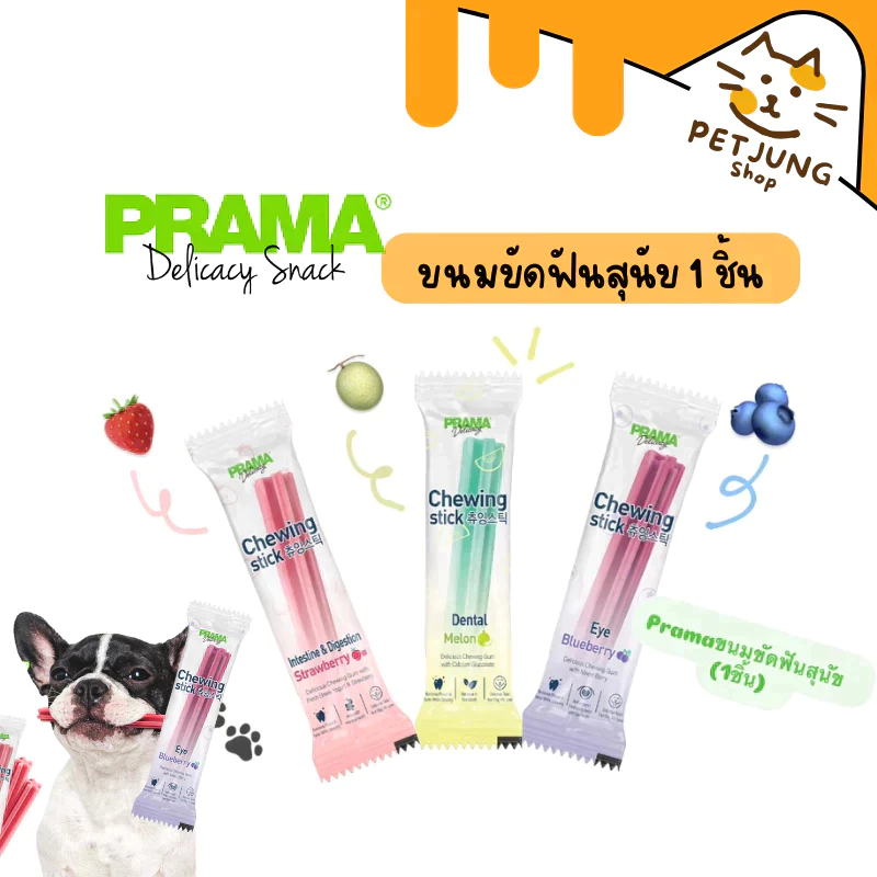 [1 ชิ้น] Prama Chewing Stick ขนมขัดฟันสุนัข จากประเทศเกาหลี ช่วยลดคราบพลัคและหินปูน มี 3 รสชาติ