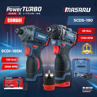 MASARU COMBO SET สว่านไขควง SCDS-190 / ไขควงกระแทก SCDI-185 ขันน็อต เจาะ กระแทก ครบชุด